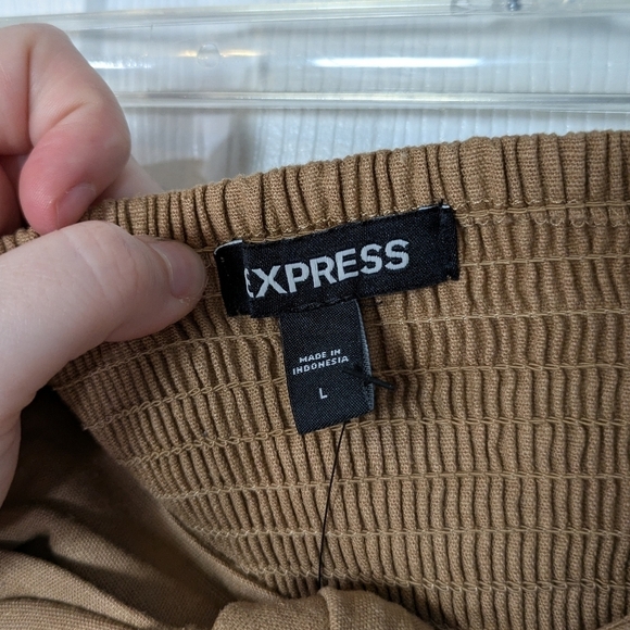 NWT Express Linen Tie-Front Smocked Back Cropped Bandeau Tube Top in Tan Size L - Picture 2 of 7